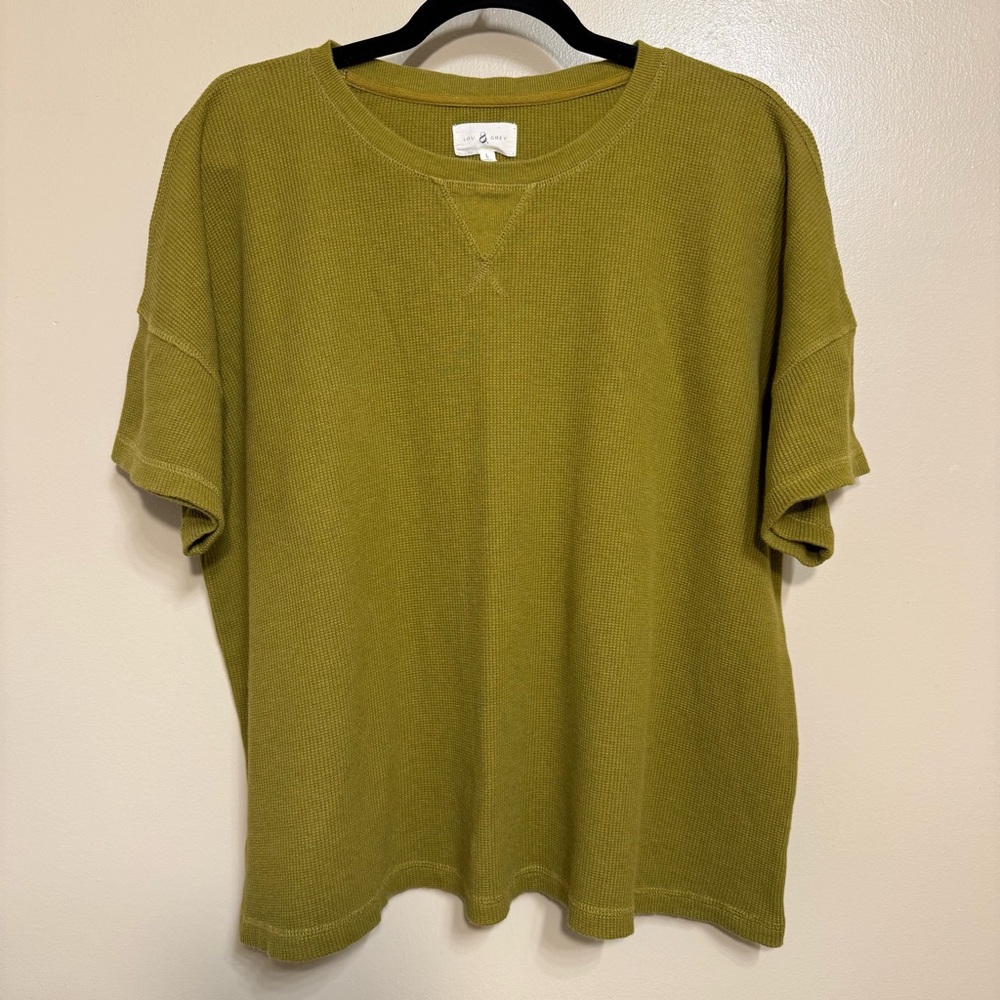Chartreuse green Lou & Grey Wafflestitch Top size large short sleeve